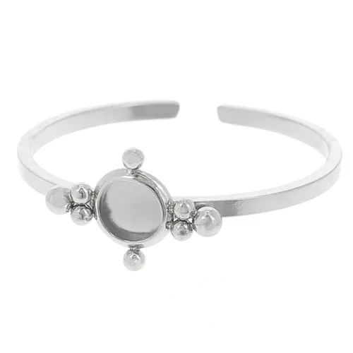 Fine adjustable ring T59 to T64 4 mm cabochon & small balls - 304 stainless steel