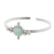 Fine adjustable ring T59 to T64 4 mm cabochon & small balls - 304 stainless steel