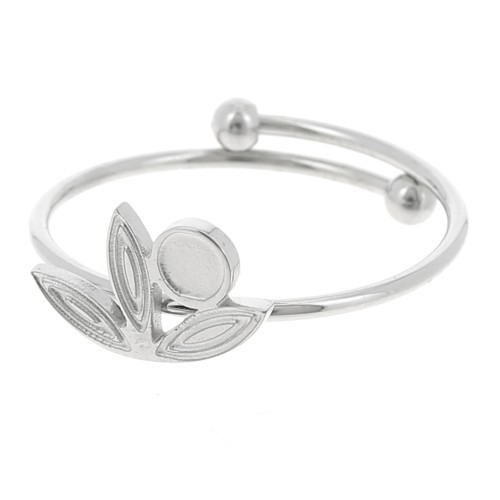 316L stainless steel adjustable ring T.53 to T.58 - flower - for 3mm cabochon x1
