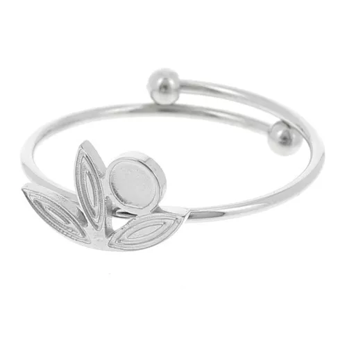 316L stainless steel adjustable ring T.53 to T.58 - flower - for 3mm cabochon x1