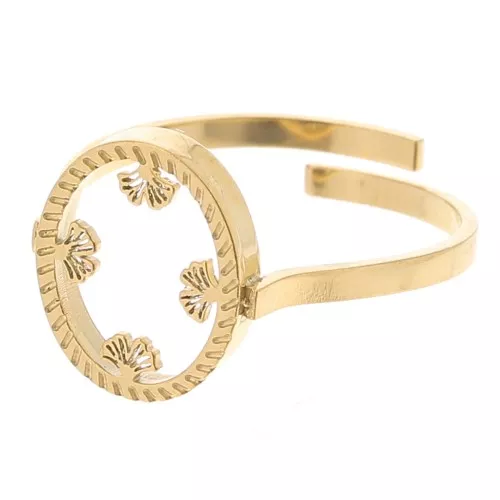 316L stainless steel Adjustable oval ring for 10x8mm cabochon - ginkgo - Gold x1