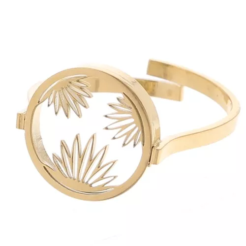 316L stainless steel Adjustable floral round ring for 10mm cabochon - Gold x1