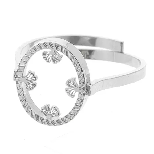 316L stainless steel Adjustable oval ring for 10x8mm cabochon - ginkgo x1