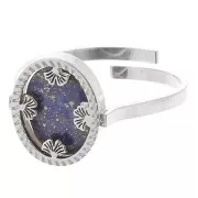 316L stainless steel Adjustable oval ring for 10x8mm cabochon - ginkgo x1