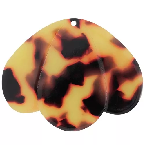 36x45mm Pendant 3 petals in acetate - Tortoiseshell - Brown - Black x1