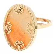 Adjustable oval ring - ginkgo motif - flat cabochon 18x13 mm 304 stainless steel, gold-plated
