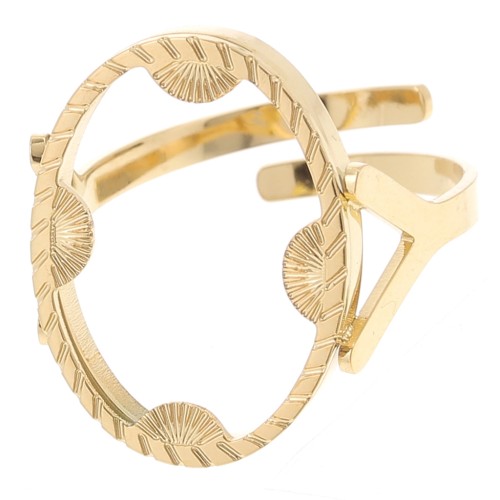 Stainless steel 316L Adjustable ring for 18x13mm cabochon - half-sun - Gold x1