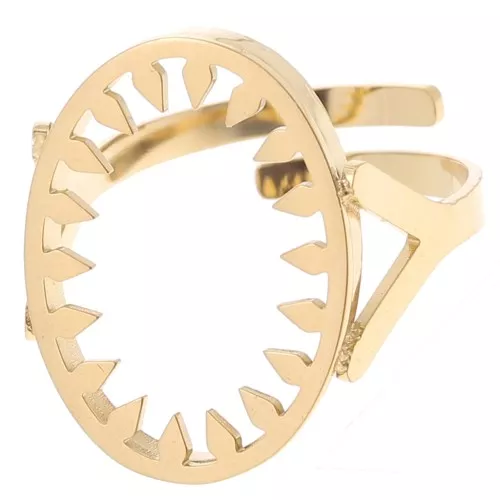 St. steel 316L Adjustable oval ring for 18x13mm cabochon - serrated - Gold x1