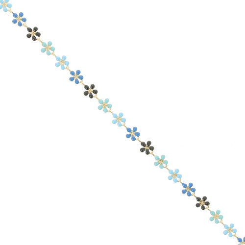 6mm Epoxy resin Flower chain - Blue - Black - Gold x 50cm