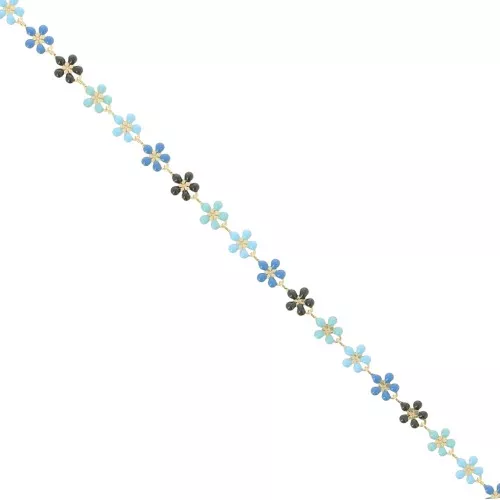 6mm Epoxy resin Flower chain - Blue - Black - Gold x 50cm