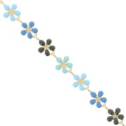 6mm Epoxy resin Flower chain - Blue - Black - Gold x 50cm