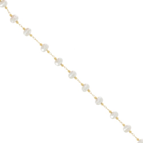 7mm Beaded chain - Irregular imitation freshwater pearls - Gold x50cm