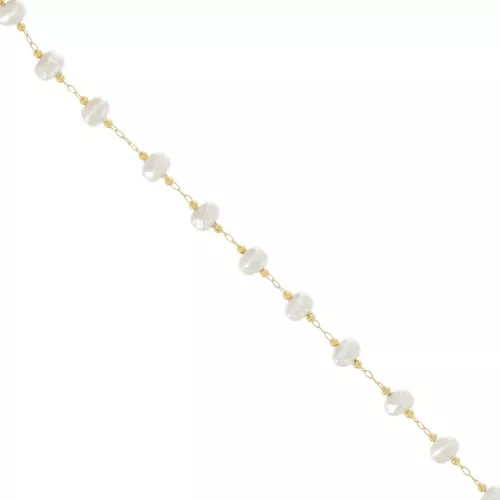 7mm Beaded chain - Irregular imitation freshwater pearls - Gold x50cm