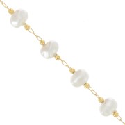 7mm Beaded chain - Irregular imitation freshwater pearls - Gold x50cm