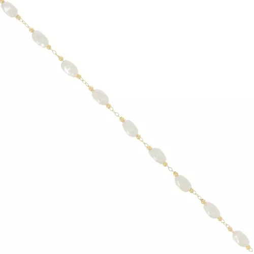 5mm Beaded chain - Irregular imitation freshwater pearls - Gold x50cm