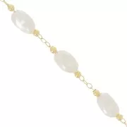 5mm Beaded chain - Irregular imitation freshwater pearls - Gold x50cm