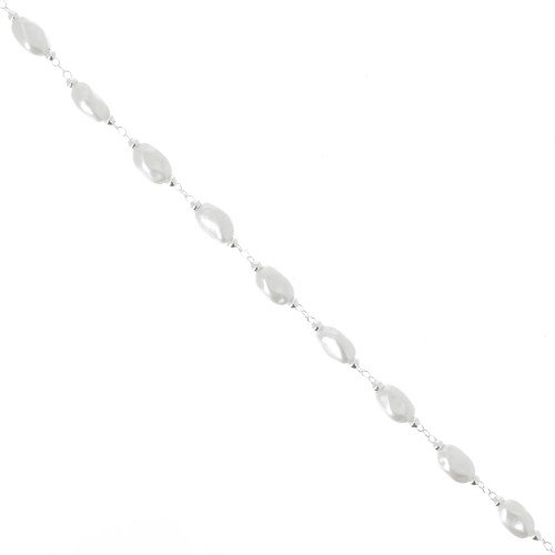 5mm Beaded chain - Irregular imitation freshwater pearls - Silver x50cm