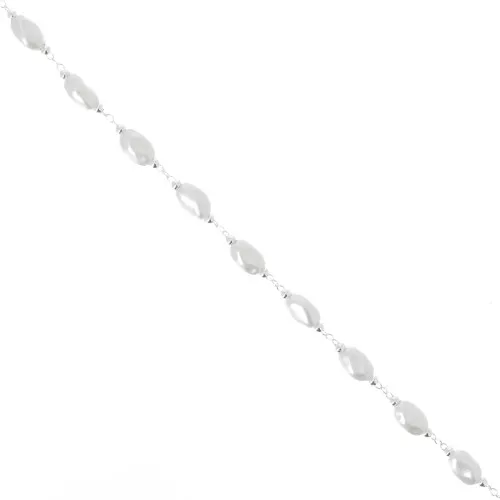 5mm Beaded chain - Irregular imitation freshwater pearls - Silver x50cm