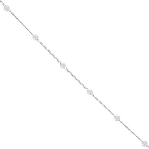 4mm beaded chain - imitation freshwater pearls - Silver x50cm