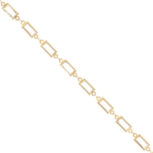 6mm acrylic faceted rectangle chain - Gold -Crystal x 50cm