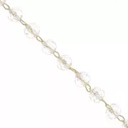 4mm Beaded chain of faceted glass beads - Gold - Crystal x 50cm