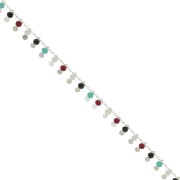 1.8mm rombo mesh beaded chain with 3.5mm faceted beads - Silver x 50cm