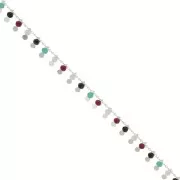 1.8mm rombo mesh beaded chain with 3.5mm faceted beads - Silver x 50cm