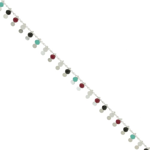 1.8mm rombo mesh beaded chain with 3.5mm faceted beads - Silver x 50cm