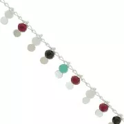 1.8mm rombo mesh beaded chain with 3.5mm faceted beads - Silver x 50cm