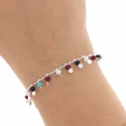 1.8mm rombo mesh beaded chain with 3.5mm faceted beads - Silver x 50cm