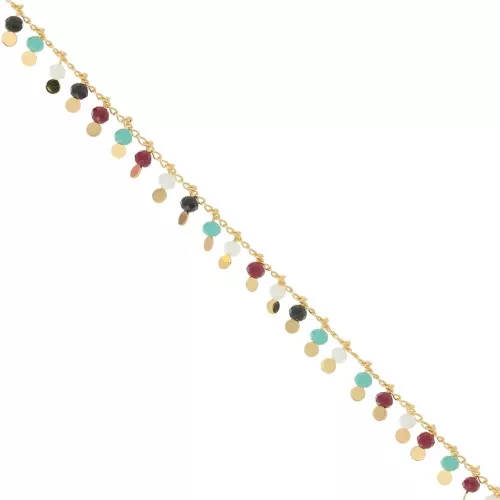 1.8mm rombo mesh beaded chain with 3.5mm faceted beads - Gold x 50cm
