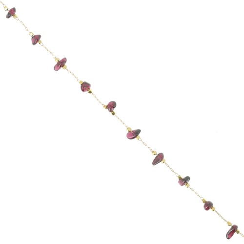 5mm Beaded chain - Gemstone chips - cable mesh - Gold - Garnet x 50cm
