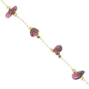 5mm Beaded chain - Gemstone chips - cable mesh - Gold - Garnet x 50cm