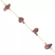 5mm Beaded chain - Gemstone chips - cable mesh - Gold - Garnet x 50cm
