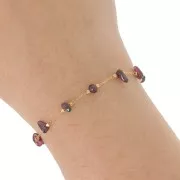 5mm Beaded chain - Gemstone chips - cable mesh - Gold - Garnet x 50cm