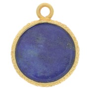 10mm Flat round gemstone charm & textured setting - Fine Gold - Lapis Lazuli x1|raw }}