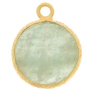 10mm Flat round gemstone charm & textured setting - Fine Gold - Amazonite x1