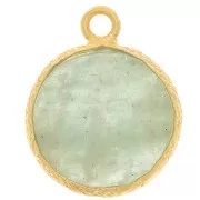 10mm Flat round gemstone charm & textured setting - Fine Gold - Amazonite x1