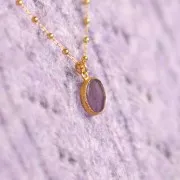 10mm Flat round gemstone charm & textured setting - Fine Gold - Amethyst x1