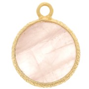 10mm Flat round gemstone charm & textured setting - Fine gold - Rose Quartz x1|raw }}