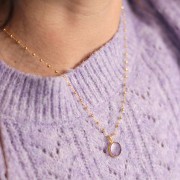 10mm Flat round gemstone charm & textured setting - Fine gold - Rose Quartz x1