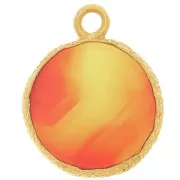 10mm Flat round gemstone charm & textured setting - Imit Carnelian- Fine gold x1
