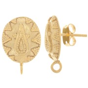 18x12mm Oval earstuds with ethnic pattern - Gold-plated x2|raw }}