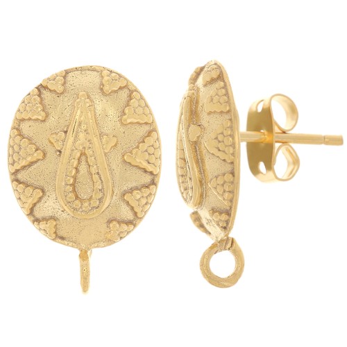 18x12mm Oval earstuds with ethnic pattern - Gold-plated x2