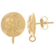 13mm Flower pattern round earstuds - open ring - Fine Gold-plated x2