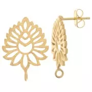 23x17mm Openwork Leaf EarStuds with Open Hoop - Fine Gold-plated x2