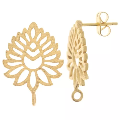 23x17mm Openwork Leaf EarStuds with Open Hoop - Fine Gold-plated x2