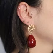 23x17mm Openwork Leaf EarStuds with Open Hoop - Fine Gold-plated x2