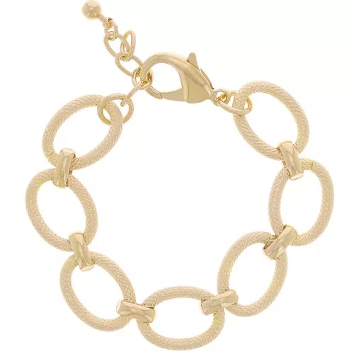 16mm oval cable mesh bracelet with diamond effect - Fine gold plated x 19cm