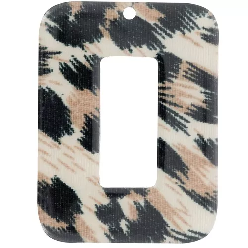 40x30mm Rectangular pendant in opaque acetate - Leopard Black - Brown x1